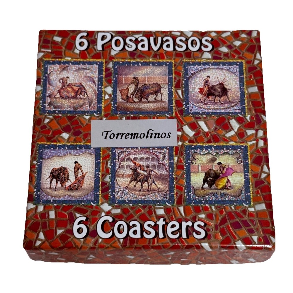 Vintage Creaciones‎ Velasco Torremolinos Spain Bull Fighting Set Cork  Coasters